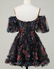 Load image into Gallery viewer, Pretty Fuchsia Puff Sleeves A-Line Short Party Dress
