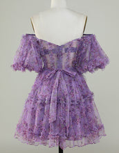 Load image into Gallery viewer, Pretty Fuchsia Puff Sleeves A-Line Short Party Dress
