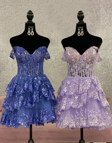 Cute A-Line Tiered Short Homecoming Dress With Appliques