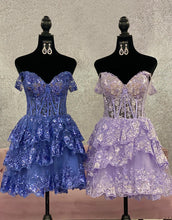 Load image into Gallery viewer, Sparkly Red Off The Shoulder A-Line Tiered Short Party Dress
