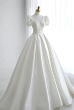 Load image into Gallery viewer, Elegant A Line V Neck White Wedding Dress with Short Sleeves
