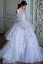 Load image into Gallery viewer, Elegant A Line Off the Shoulder Light Purple Long Prom Dress with Sequins