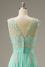 Load image into Gallery viewer, A-Line Illusion Chiffon Long Dress WIth Appliques
