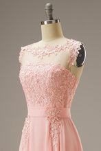 Load image into Gallery viewer, A-Line Illusion Chiffon Long Dress WIth Appliques
