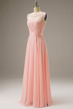 Load image into Gallery viewer, A-Line Illusion Chiffon Long Dress WIth Appliques
