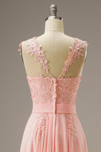 Load image into Gallery viewer, A-Line Illusion Chiffon Long Dress WIth Appliques
