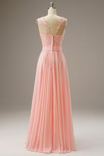 Load image into Gallery viewer, A-Line Illusion Chiffon Long Dress WIth Appliques

