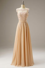 Load image into Gallery viewer, A-Line Illusion Chiffon Long Dress WIth Appliques
