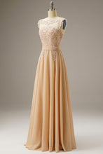 Load image into Gallery viewer, A-Line Illusion Chiffon Long Dress WIth Appliques
