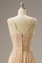 Load image into Gallery viewer, A-Line Illusion Chiffon Long Dress WIth Appliques

