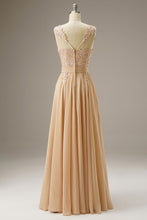 Load image into Gallery viewer, A-Line Illusion Chiffon Long Dress WIth Appliques
