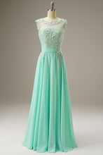 Load image into Gallery viewer, A-Line Illusion Chiffon Long Dress WIth Appliques
