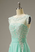 Load image into Gallery viewer, A-Line Illusion Chiffon Long Dress WIth Appliques

