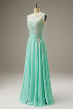 Load image into Gallery viewer, A-Line Illusion Chiffon Long Dress WIth Appliques
