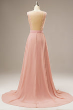 Load image into Gallery viewer, A Line Lace Top Sweep Train Prom Dress With Belt