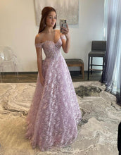 Load image into Gallery viewer, A-Line Off The Shoulder Long Prom Dress With Sequin
