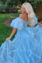 Load image into Gallery viewer, A-Line Off The Shoulder Long Tulle Prom Party Dress With Belt
