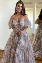 Load image into Gallery viewer, A-Line Off The Shoulder Long Tulle Prom Party Dress With Belt
