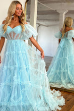 Load image into Gallery viewer, A-Line Off The Shoulder Long Tulle Prom Party Dress With Belt
