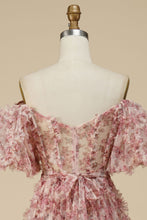 Load image into Gallery viewer, A-Line Floor Length Off The Shoulder Print Prom Dress
