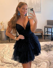 Load image into Gallery viewer, A-Line Spaghetti Straps Navy Tulle Homecoming Dress
