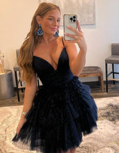 Load image into Gallery viewer, A-Line Spaghetti Straps Navy Tulle Homecoming Dress
