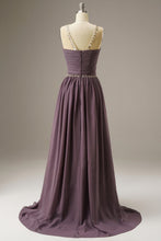Load image into Gallery viewer, A-Line Sweep Train Chiffon Long Dress WIth Beading
