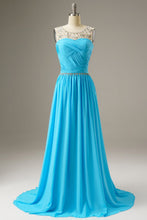 Load image into Gallery viewer, A-Line Sweep Train Chiffon Long Dress WIth Beading
