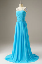 Load image into Gallery viewer, A-Line Sweep Train Chiffon Long Dress WIth Beading
