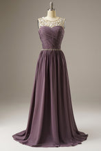 Load image into Gallery viewer, A-Line Sweep Train Chiffon Long Dress WIth Beading
