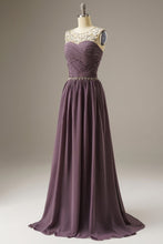 Load image into Gallery viewer, A-Line Sweep Train Chiffon Long Dress WIth Beading

