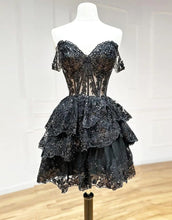 Load image into Gallery viewer, Sparkly Red Off The Shoulder A-Line Tiered Short Party Dress
