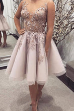 Load image into Gallery viewer, A-line Illusion neckline Homecoming Dress With Applique
