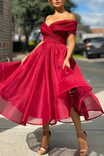 Load image into Gallery viewer, A-line Tea Length Off The Shoulder Homecoming Dress
