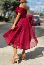 Load image into Gallery viewer, A-line Tea Length Off The Shoulder Homecoming Dress
