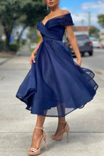 Load image into Gallery viewer, A-line Tea Length Off The Shoulder Homecoming Dress