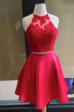 Load image into Gallery viewer, A Line Halter Lace Top beading Homecoming Dress