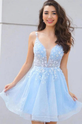A Line Spaghetti Straps Homecoming Dress With Applique