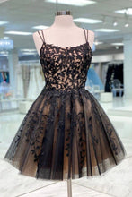 Load image into Gallery viewer, Black A Line Spaghetti Straps Homecoming Dress With Appliques