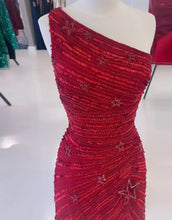 Load image into Gallery viewer, Black One Shoulder Sequin Homecoming Dress With Stars
