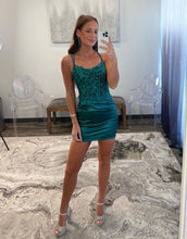 Load image into Gallery viewer, Bodycon Double Straps Keyhole Back Satin Homecoming Dress
