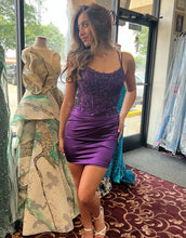 Load image into Gallery viewer, Bodycon Double Straps Keyhole Back Satin Homecoming Dress

