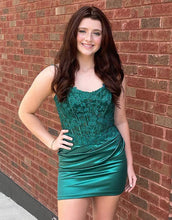 Load image into Gallery viewer, Bodycon Double Straps Satin Homecoming Dress With Appliques
