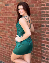 Load image into Gallery viewer, Bodycon Double Straps Satin Homecoming Dress With Appliques
