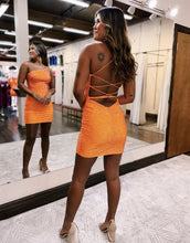 Load image into Gallery viewer, Bodycon One Shoulder Lace Up Tight Beaded Homecoming Dress
