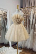 Load image into Gallery viewer, Champagne Tulle Short Homecoming Dress With Bow Back
