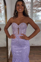 Load image into Gallery viewer, Charming Lilac Mermaid Sweetheart Backless Corset Prom Dress With Appliques
