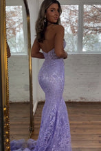 Load image into Gallery viewer, Charming Lilac Mermaid Sweetheart Backless Corset Prom Dress With Appliques
