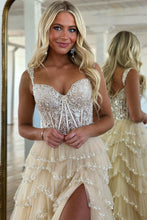 Load image into Gallery viewer, Charming Off The Shoulder A-Line Long Tiered Prom Dress With Sequin
