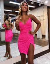 Load image into Gallery viewer, Corset Back Sequin Short Homecoming Dress With Split
